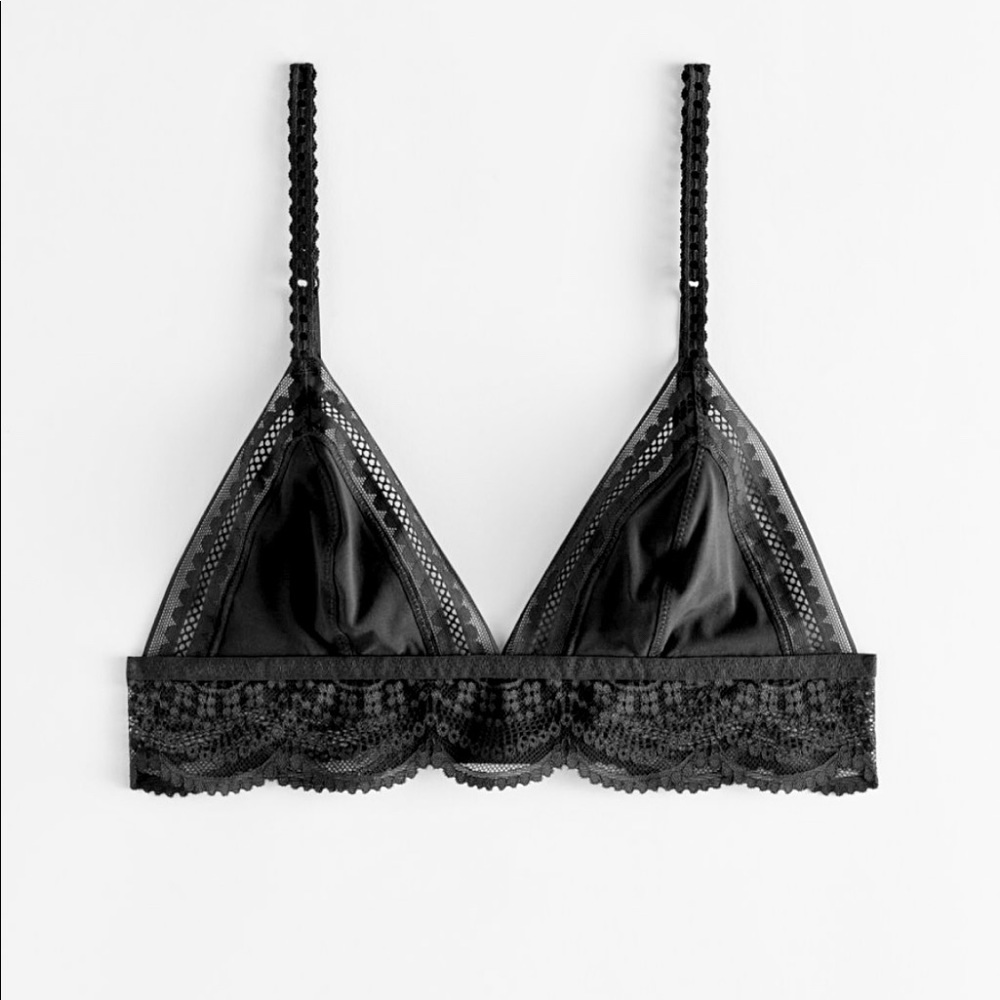 & other stories Mesh Lace Triangle Bra in Black Size 2 NWT